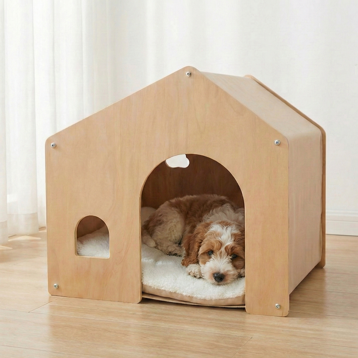 아그다 강아지 원목 하우스, 1개, 화이트