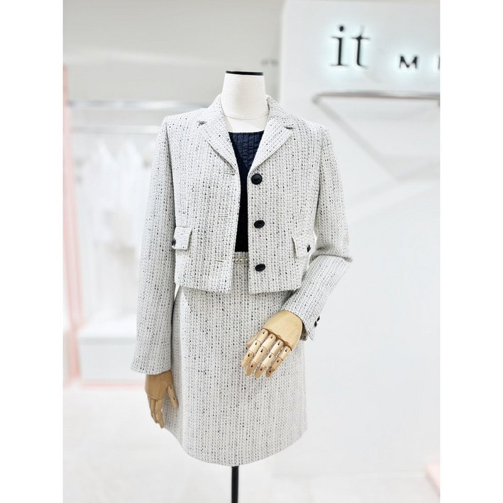 잇미샤 여성 트위드 자켓 오픈 카라 싱글 ITOAWJK240 정장