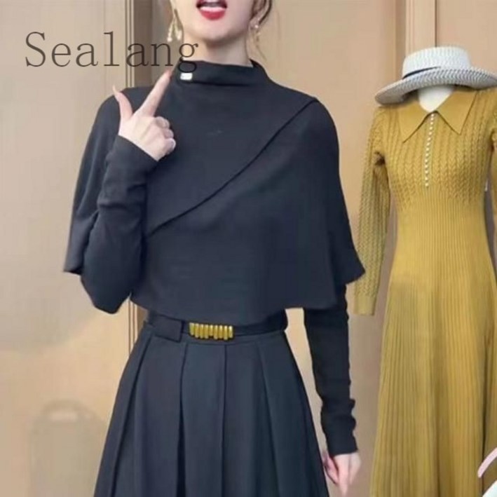 Sealang여성 언발 블라우스 봄가을 데일리룩 케이프 티셔츠 bh3zhuo