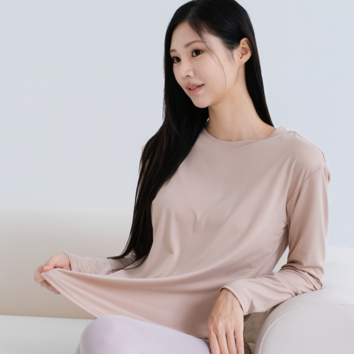 루나인 피치 기모 힙커버 스판 여성 스포츠 긴팔 티셔츠