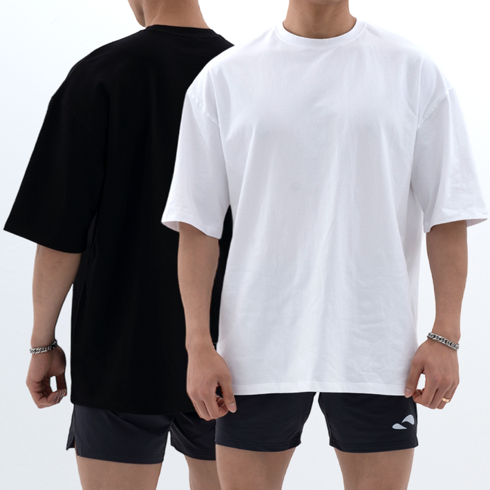 남자맨투맨 터틀백 짐웨어오버핏 헬스티셔츠 무지 운동반팔 스판 박스티 운동복 어깨넓어보이는 반팔