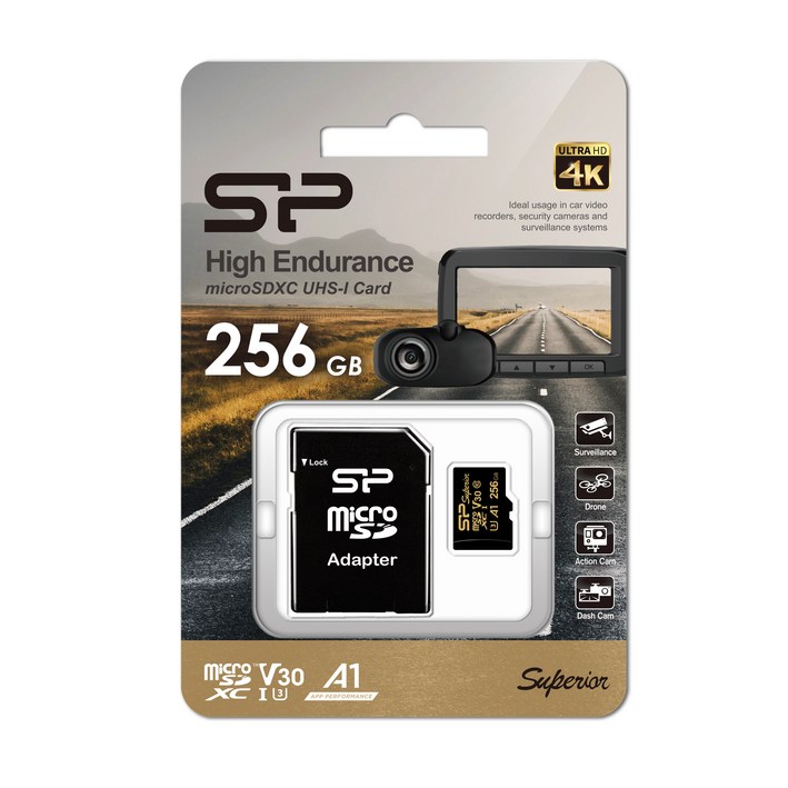 SP 마이크로SD 골든 UHS-I U3 4K-UHD A1 V30 256GB / 블랙박스 CCTV 최적화 메모리카드, 1개, 256GB