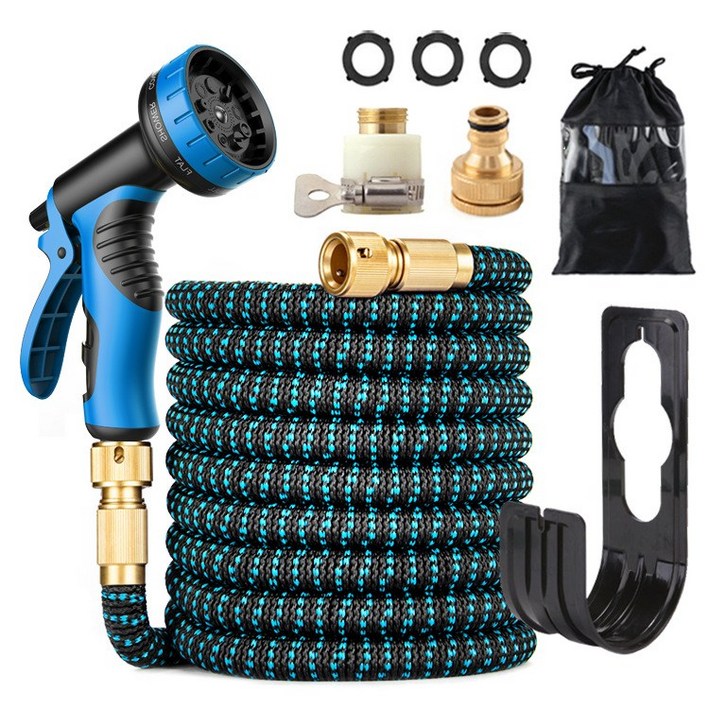 레덴트 세차 베란다 욕실 정원용 꼬임방지 꼬이지않는 물호스 7.5m, 10m, 30m  고압 멀티노즐분사기, 2. 블루 15m, 1개