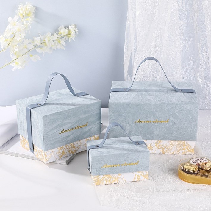 브로상회 견고한 버클과 손잡이가 있는 고급 답례품 선물상자, 1개, 스카이블루