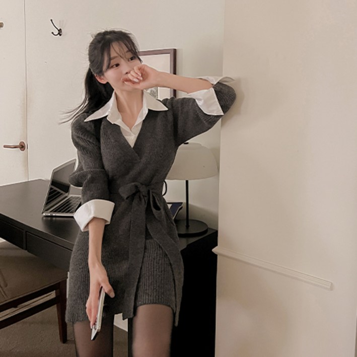 메이빈스무료배송 칸 셔츠 미니 원피스스트랩포함
