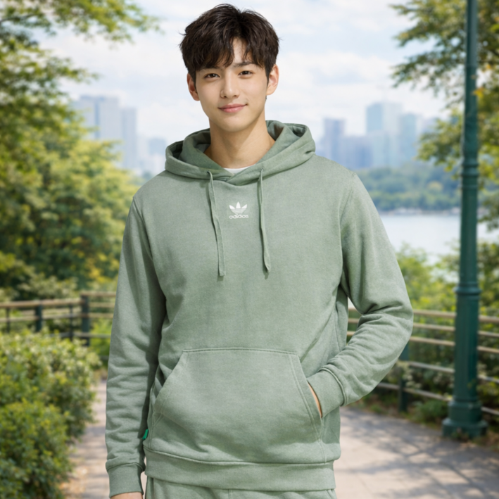아디다스 에센셜 플러스 헴프 후디 그린 남여공용 따뜻한 부드러운 정사이즈 캐주얼 후드티