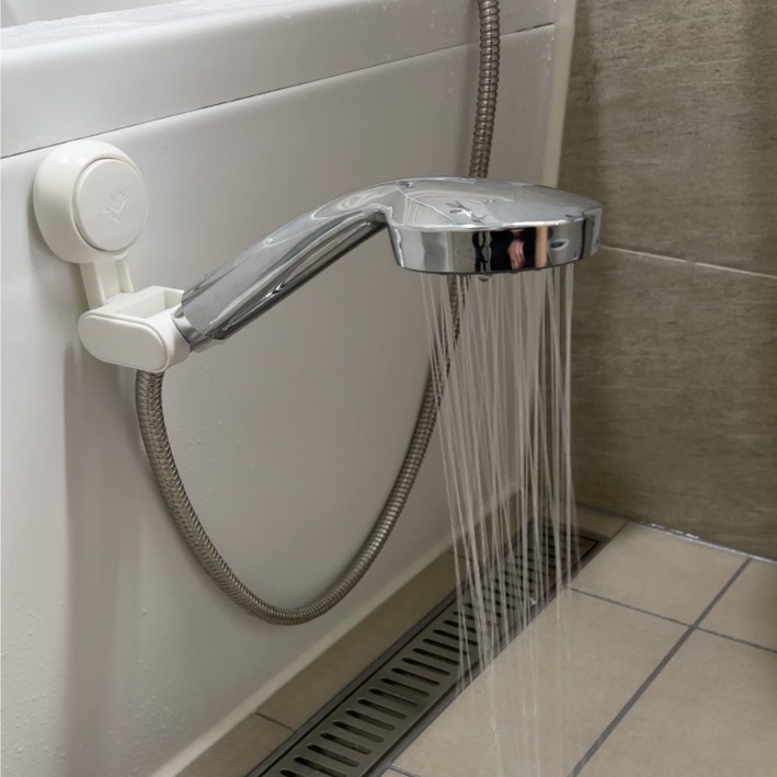 화이트 샤워기 거치대 각도조절 흡착식 탈부착 홀더 걸이, 크롬화이트, 1개