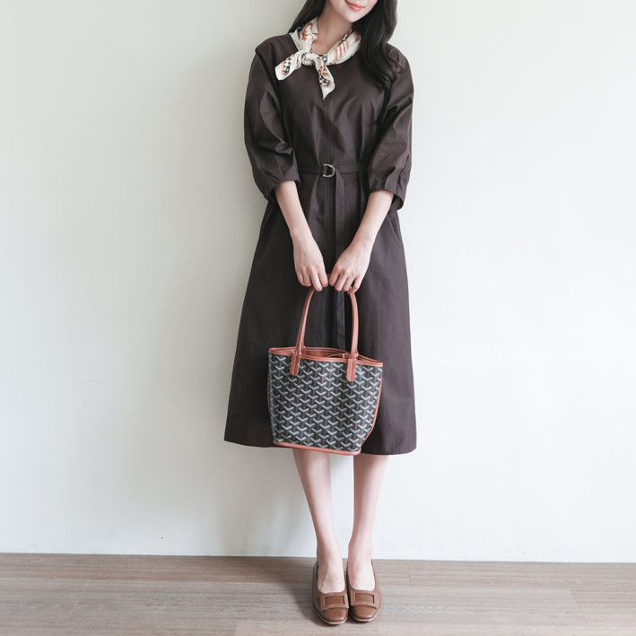 노엘 8부 벨티드 카라 원피스 플레어실루엣 데일리 하객룩 여성 원피스 (2COLORS)