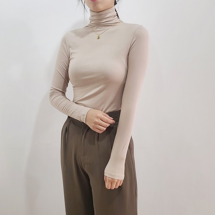 Banhany MADE 긴목 반목 베이직 슬림핏 텐셀 쫀쫀 터틀넥 목 폴라 기본 긴팔 티셔츠 10color