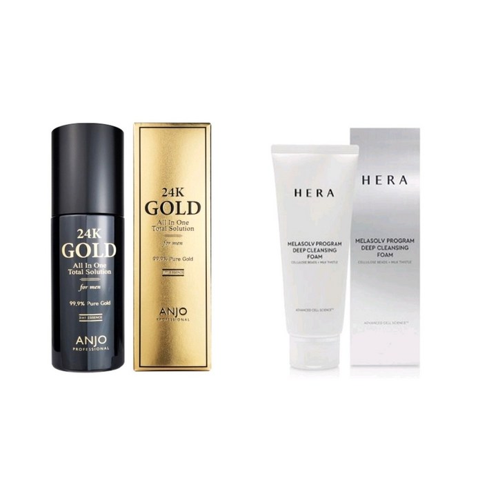 남성 올인원 스킨케어 앙주 24K 골드 토탈 솔루션 포맨 올인원 스킨로션 200ml  헤라 멜라솔브 딥클렌징폼 50g 남성 피부 개선을 위한 기능성 화장품, 200ml