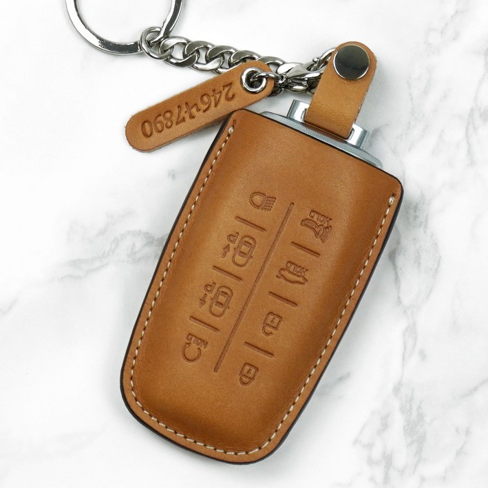 AEGIS 찰튼모던 제네시스G80 GV80 GV70 가죽 스마트 키케이스 (차량번호 넘버택 포함), 네이비