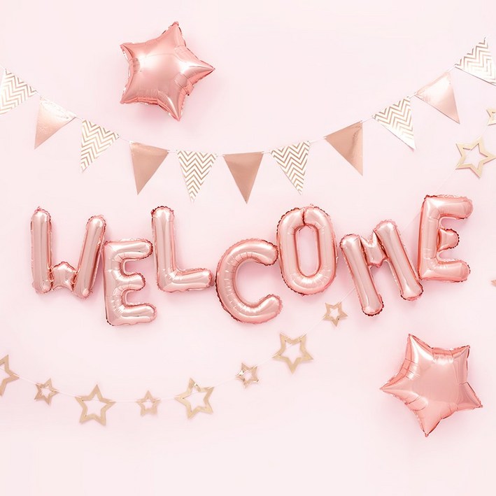 파티팡 G002 환영파티 장식세트 [헤링본 스타 Welcome 로즈골드] 파티용품 파티풍선 환영식 입학식, 1개
