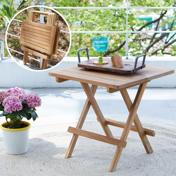 리비니아 야외 캠핑 가구 티크 이젤 원목 접이식 600 테이블