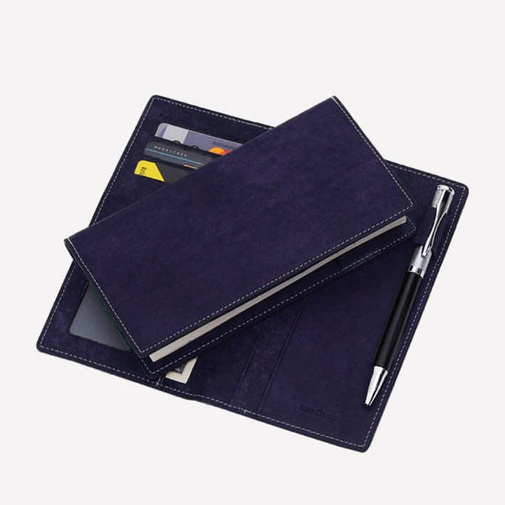 마뜨 [2025년 속지증정] 수제 푸에블로 소가죽 CEO 포켓 수첩 미니 다이어리 커버 볼펜꽂이 (이니셜각인가능), 네이비D10261