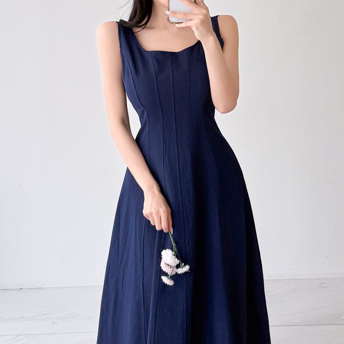 글램디브 린카즈 스퀘어넥 민소매 미디원피스 AI0708