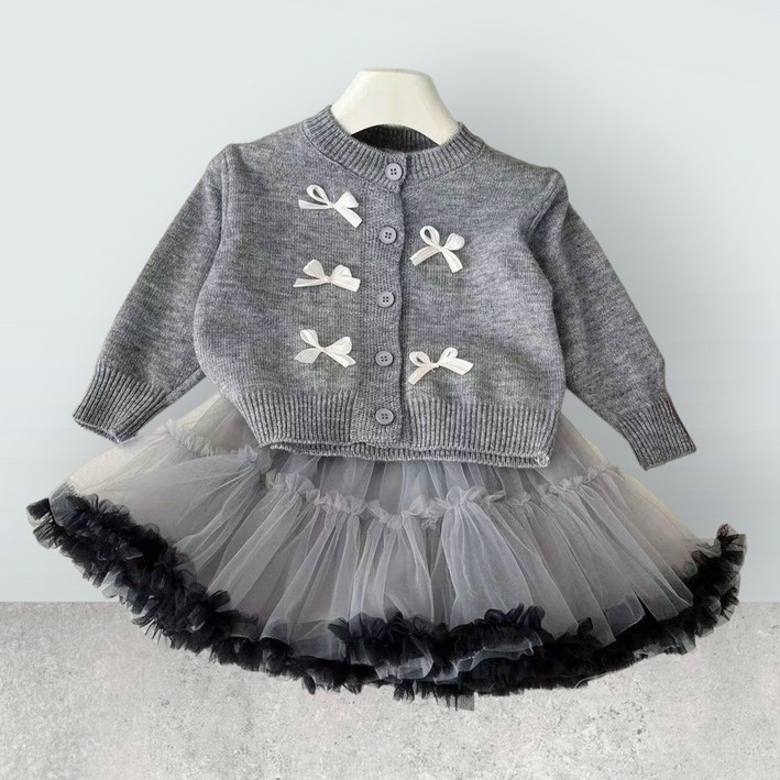 해피팡팡    여아 가디건 스커트 2종구성  봄 가을투피스 나나리본가디건스커트세트 촬영룩 하객룩 자매룩 등원룩 공주투피스 생일파티  키즈 아동 가디건 치마 명절정장세트