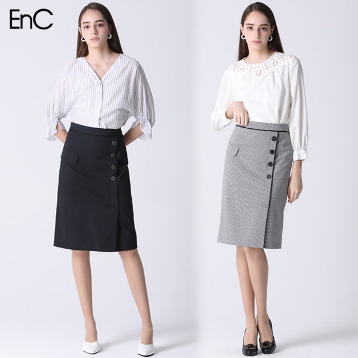 [EnC] 잔체크 버튼 스커트 (택가격 219000원)