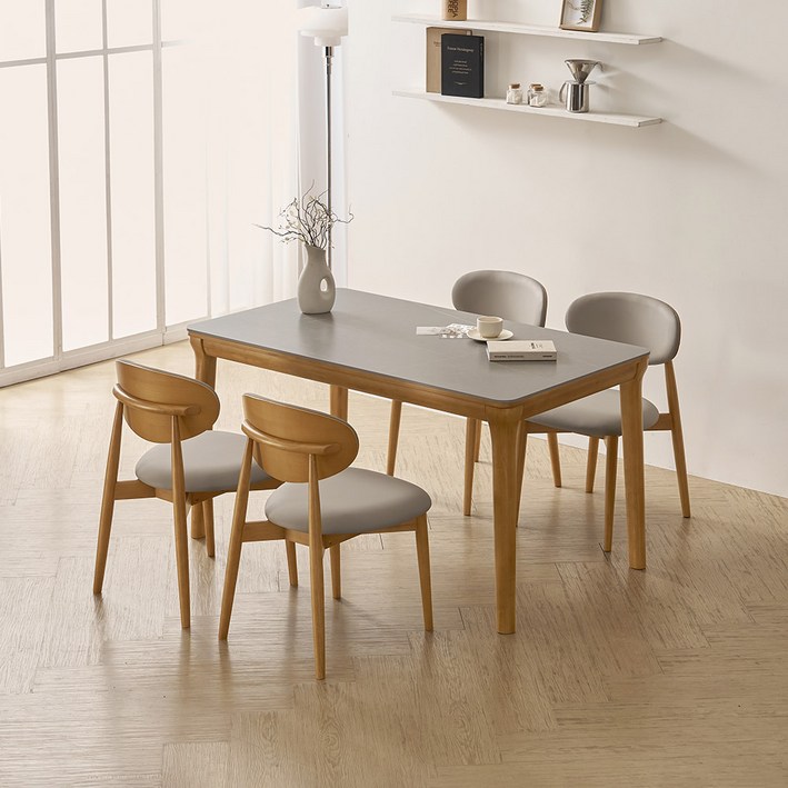 라로퍼니처 보나 1400 포세린 통 세라믹 4인 고무나무 원목 식탁 세트