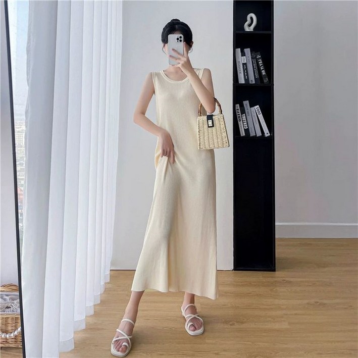 연바몰 여성용 슬리브리스 롱원피스 /데일리룩, 휴양지원피스