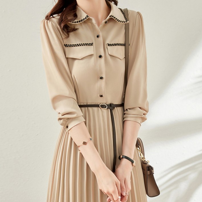 어나더블 빌렌 배색 플리츠 원피스벨트set AK25FOPS0917198