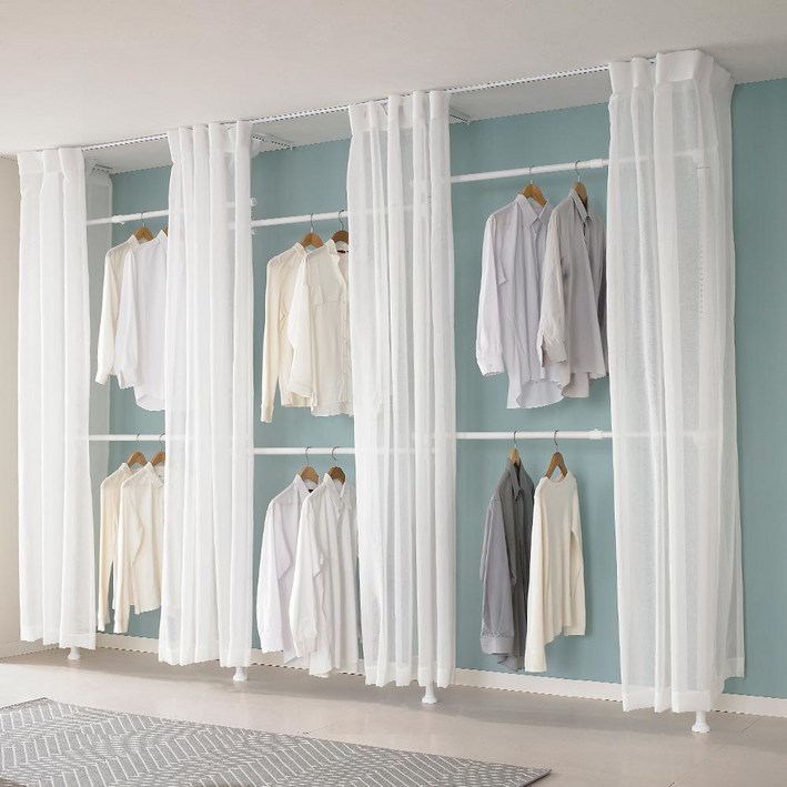 이지온 드레스룸 시스템 설치형 커튼 행거 EOS416 선반 인테리어 모음, 화이트