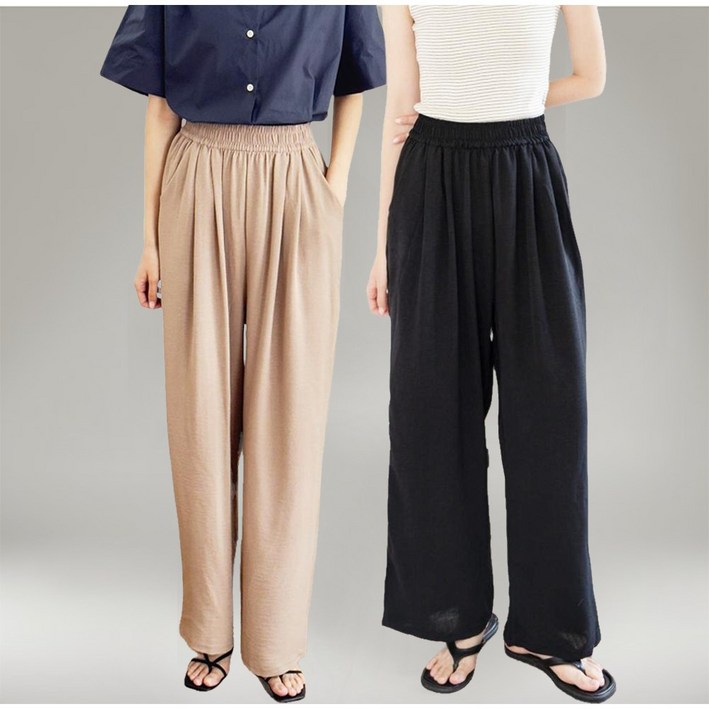 제이그린 여성 와이드 팬츠 밴딩 바지 2p