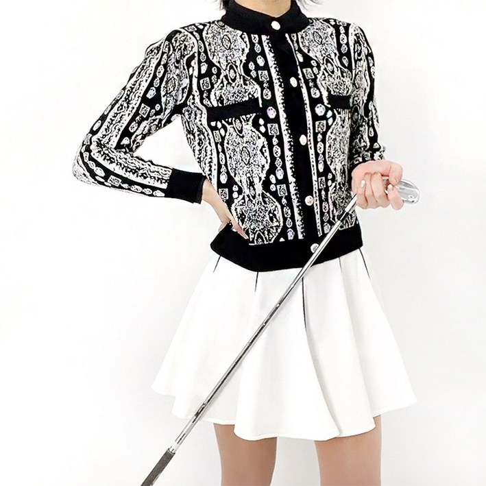 투솜 여성골프가디건 여자 봄 가을골프웨어 엔티크 퍼프소매 가디건 간절기 봄 도톰 신축성 유니크가디건