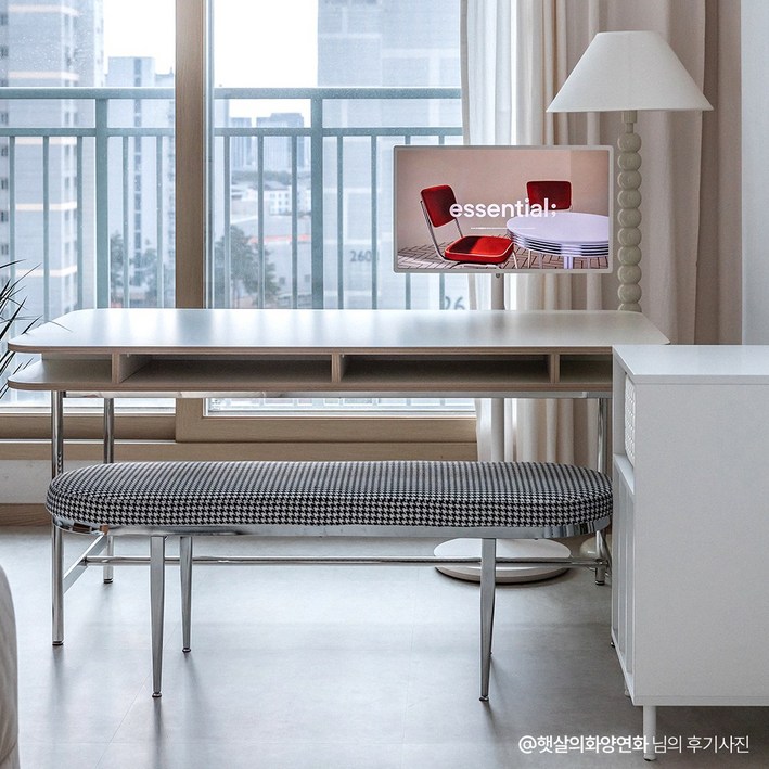 프롬홈 애비뉴 스테인리스 카페 리빙다이닝 서랍형 식탁 테이블 1600, 크림아이보리