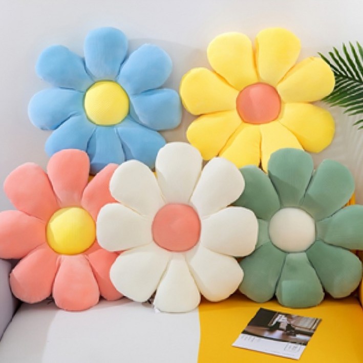 데이지 꽃 쿠션 인테리어 소품 귀여운 플라워 쇼파 베개 소파 방석 집들이 선물 40cm-실측37~35cm