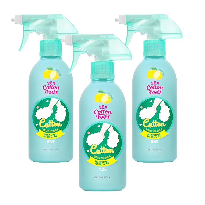 온더바디 코튼풋 발을 씻자 풋샴푸 레몬민트향, 3개, 385ml