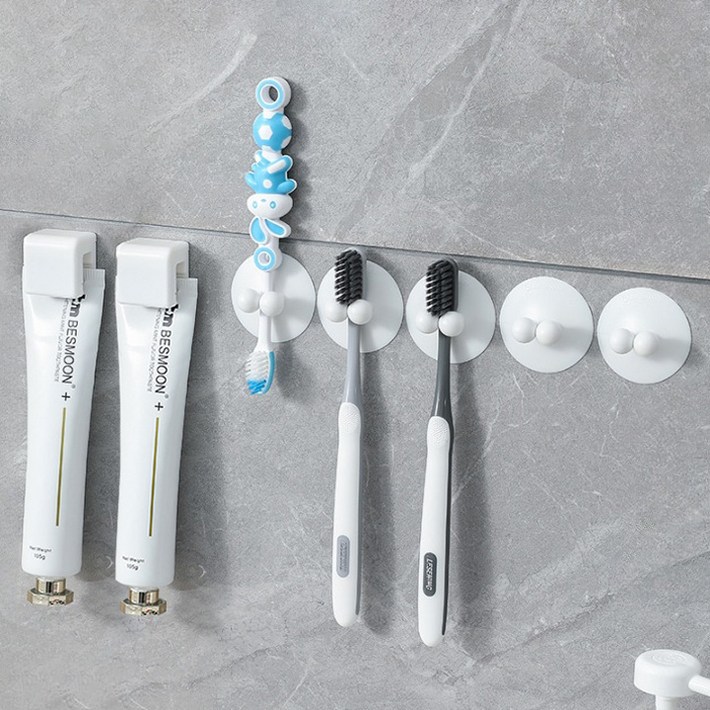 무식이네 공중부양 흡착 칫솔걸이 5p 접착 치약걸이 2p 세트