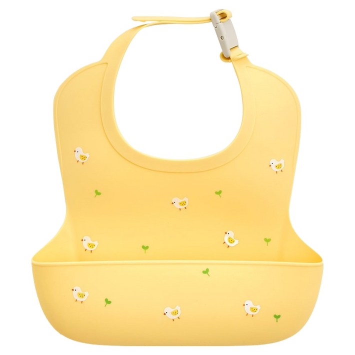 퍼기 유아용 방수 버클형 실리콘 이유식 턱받이, 1개, 1개입, 버터옐로우