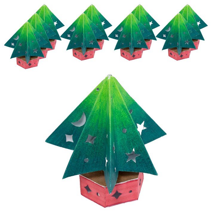 민화샵 크리스마스 종이 트리 무드등 만들기  티라이트 세트 XDPPP0913, 혼합색상, 10세트