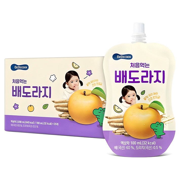 베베쿡 처음 먹는 배도라지 유아 음료, 100ml, 20개