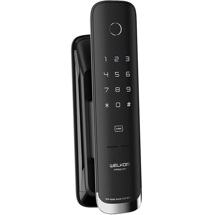 솔리티 웰콤 패스온 무타공 푸시풀 디지털손잡이 있음 도어락 지문인식 WP450B  카드키 2p