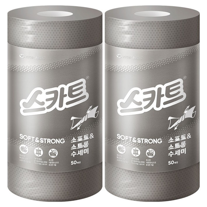 스카트 소프트 앤 스트롱 수세미, 그레이, 50개입, 2개 스카트 소프트 앤 스트롱 수세미, 그레이, 50개입, 2개