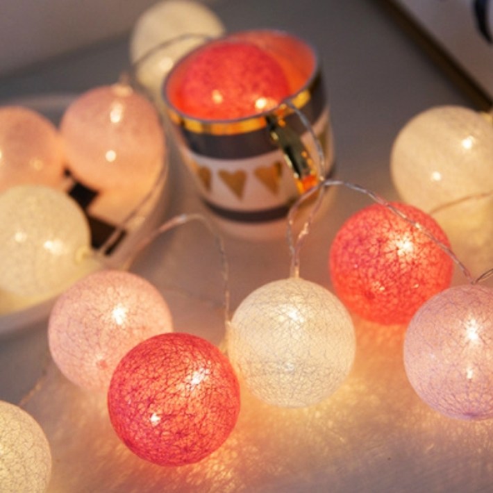 코튼볼 감성 전구 LED 인테리어 조명 가랜드 20구 3m