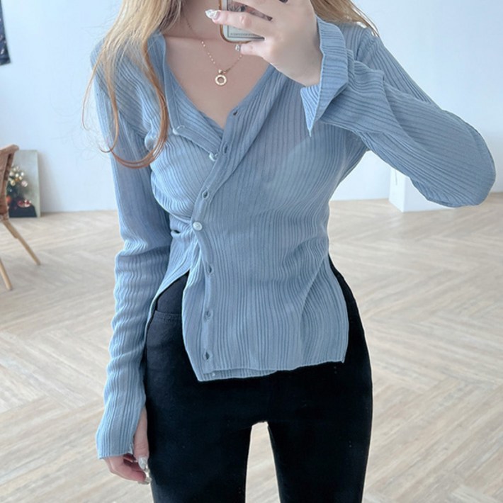 슈가펀 여성용 슬릿소매 투웨이 브이넥 골지 가디건