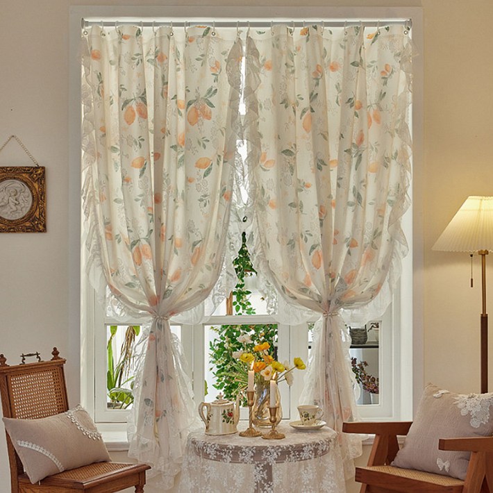 지앤와이 프렌치 플라워 풍성한 레이스 이중 커튼