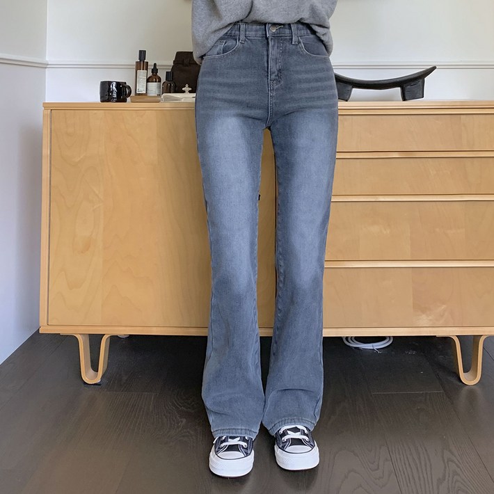 토마토팩토리 여성용 롱숏 기장 융털 기모 제라티 히든밴딩 세미 부츠컷 데님팬츠