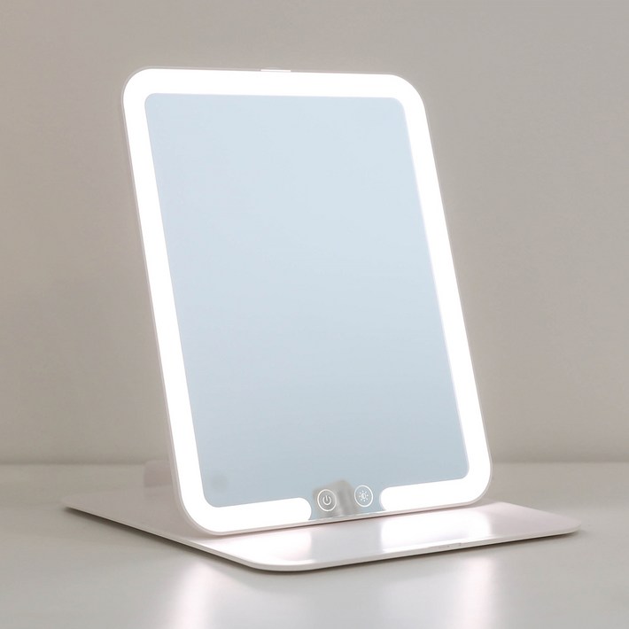 무아스 슬림 폴더블 스퀘어 휴대용 무선 LED 탁상거울, 화이트 무아스 슬림 폴더블 스퀘어 휴대용 무선 LED 탁상거울, 화이트