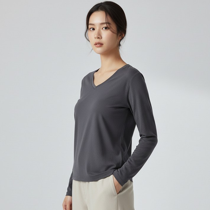 레몬소울 여성용 렌들 브이넥 긴팔 티셔츠