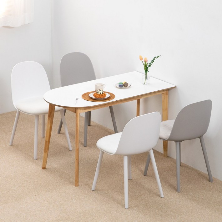 밀키우드 1200X600 반원형 테이블 조이 4인 식탁 세트, 블루