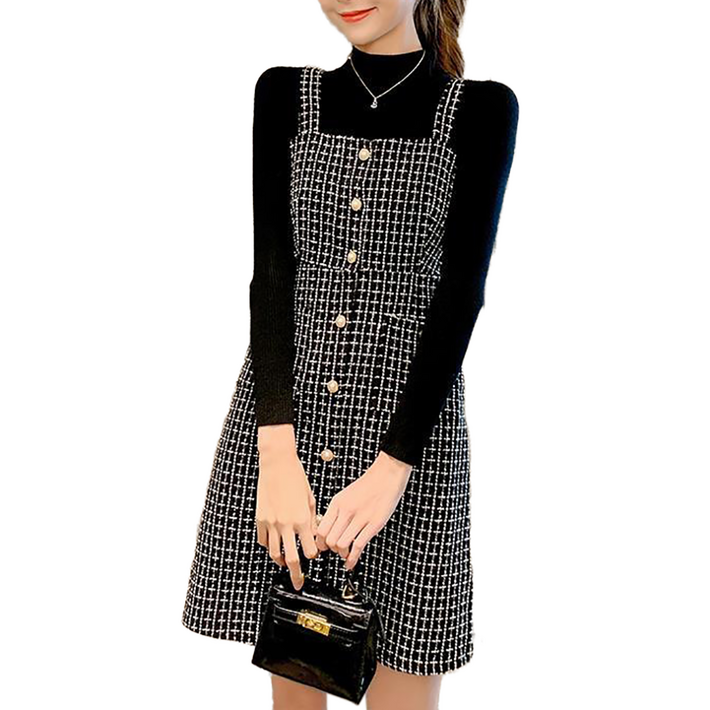 셀럽당 트위드원피스 나시 끈 모직 멜빵 원피스 투피스 스커트