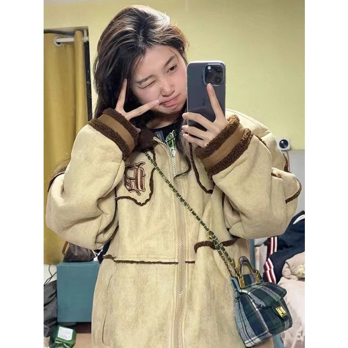 사슴 캐시미어 덧댐 빈티지 야상 패딩