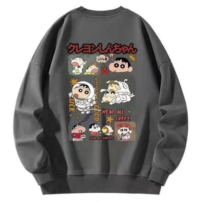 450g 550g 순면 짱구 긴팔티셔츠 루즈핏 커플티 가을 겨울 남녀공용 상의 짱구티 캐린터 프린트 긴팔 티셔츠 맨투맨