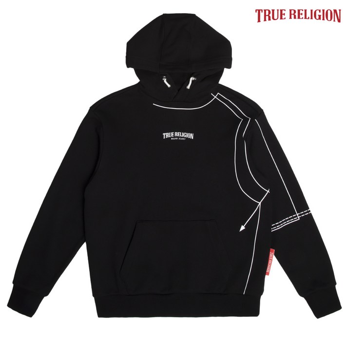 TRUE RELIGION 라인 아트 후드 티셔츠 블랙