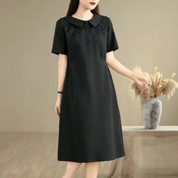 루스리더 여성용 카라넥 펀칭 반팔 원피스 ES10