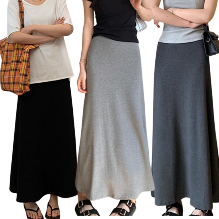 BLK 여성 훌러덩 편한 치마 플레어 스판 밴딩 스커트