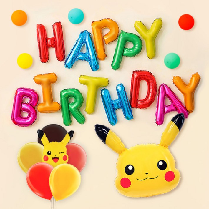 파티지 피카츄풍선 포켓몬풍선 생일풍선 세트 포켓몬스터풍선 파이리 꼬부기 피카츄 바람개비풍선